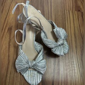Loeffler Randall Dahlia Style Silver Bow Pleated small heel size 9
